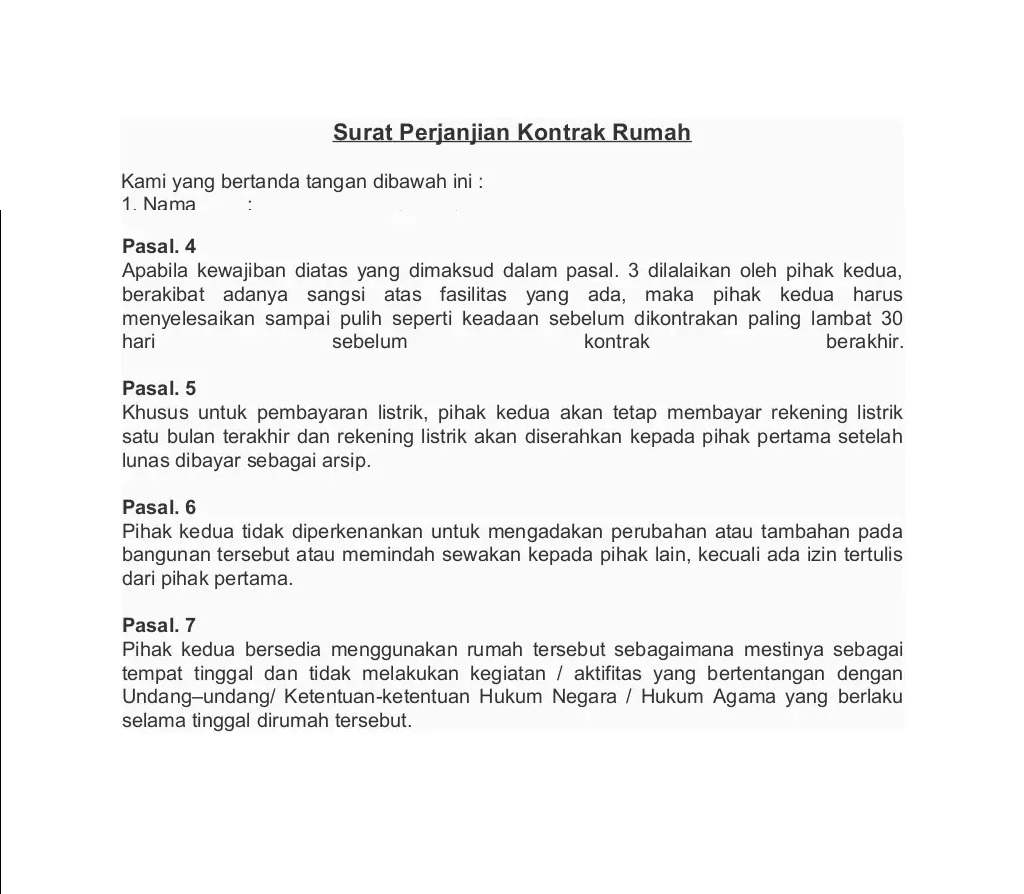 ‘Contoh surat perjanjian sewa rumah 2 (part 1)’