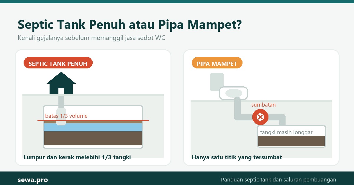 Perbedaan septic tank penuh dan pipa mampet